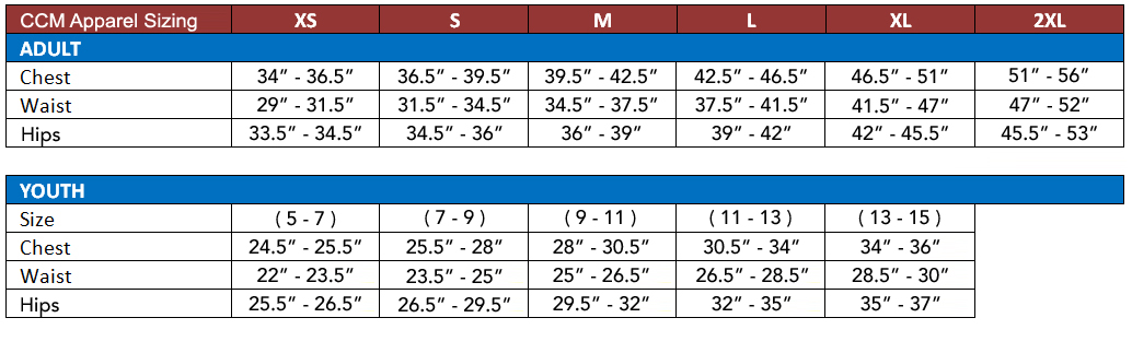 Ccm Pants Size Chart